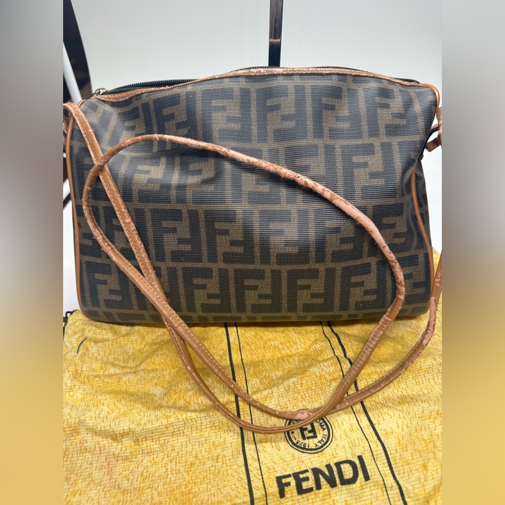 Authentic Vintage Fendi Zucca FF Crossbody Bag Brown Logo Italy READ - Picture 10 of 15
